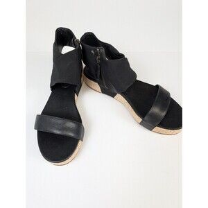 Eileen Fisher Whiz Vacchetta Sandals Black Leather 8.5 Platform Zip Up Shoe